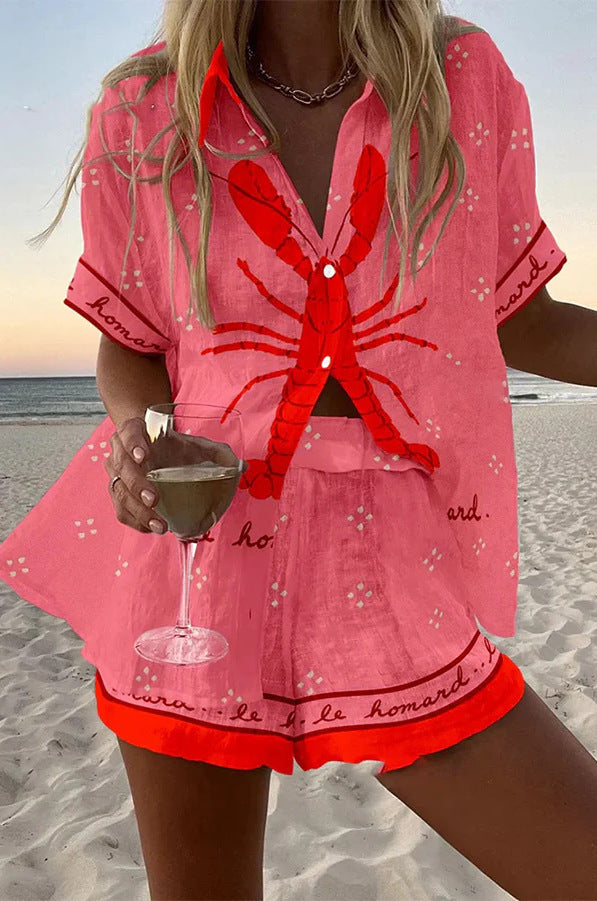 Pallina™ | Pink Lobster Linen Short Set