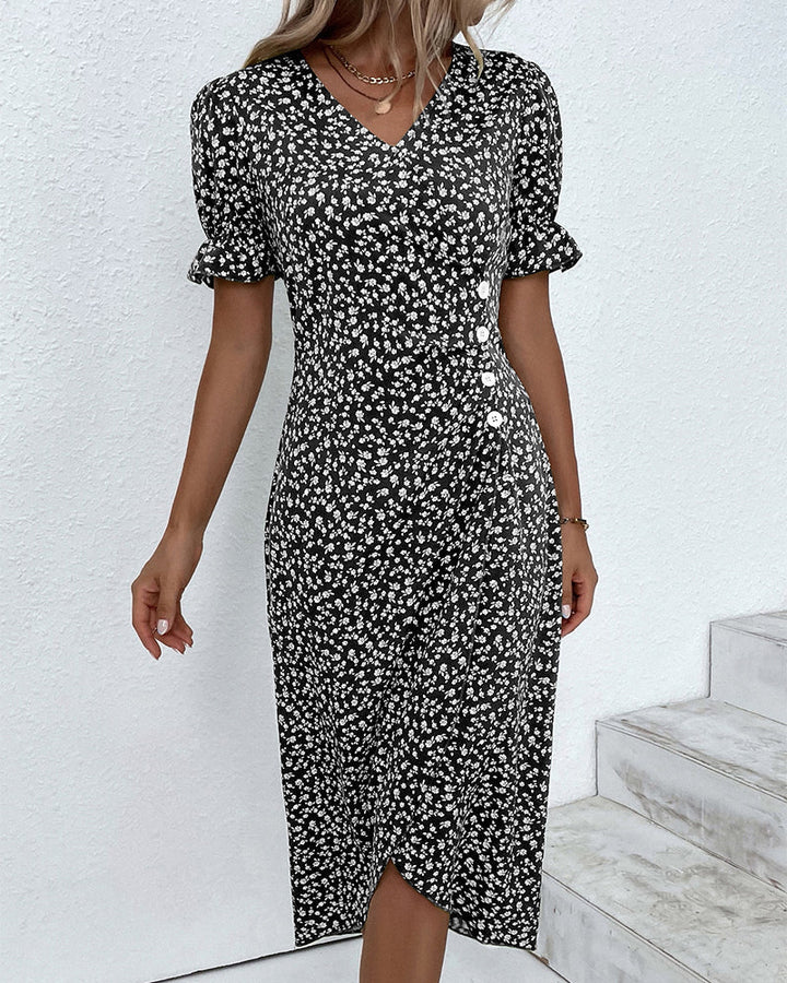 Tine - Short Sleeve Dress with Floral Print