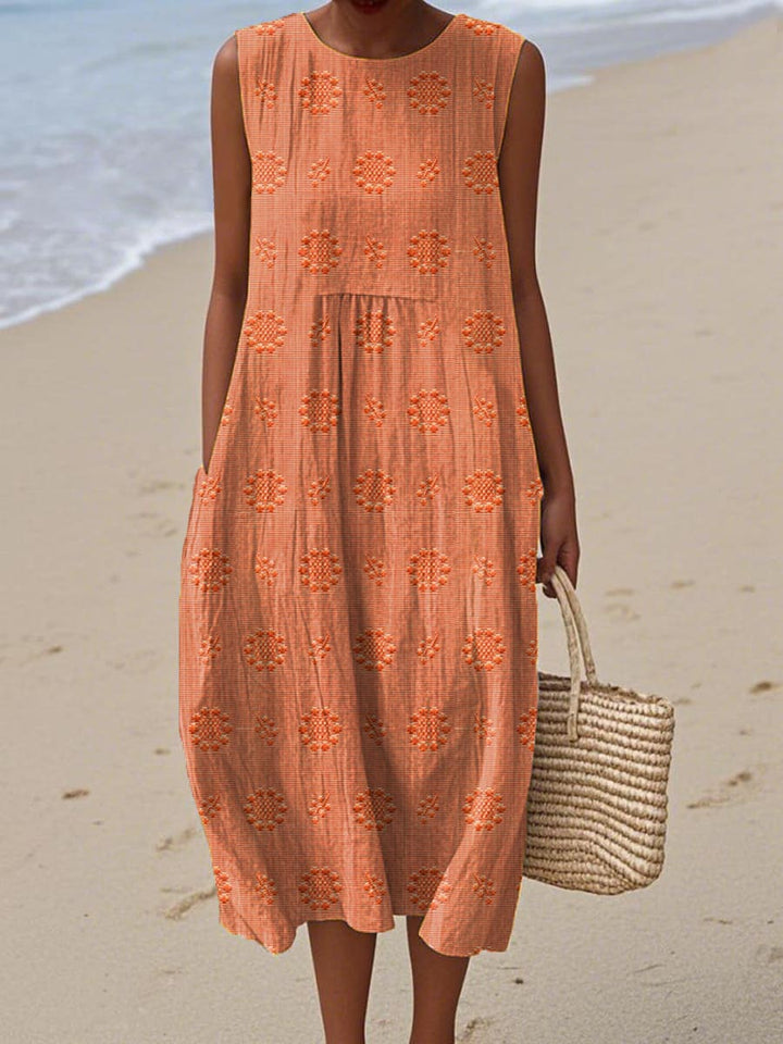 ARIANNA™|SUMMER COTTON DRESS WITH EMBROIDERED POCKET