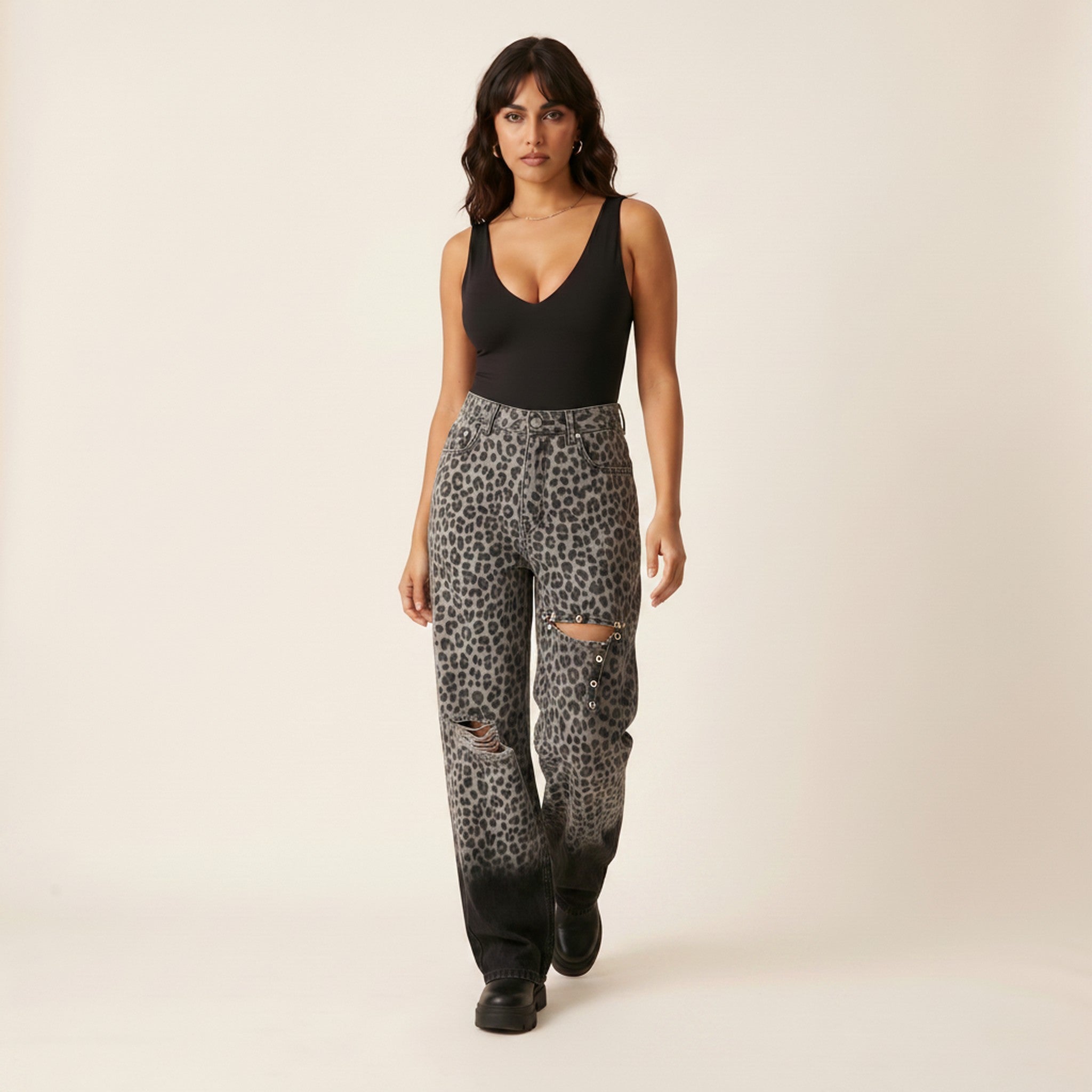 Blaze | Leopard Fade Baggy Jeans - view 4