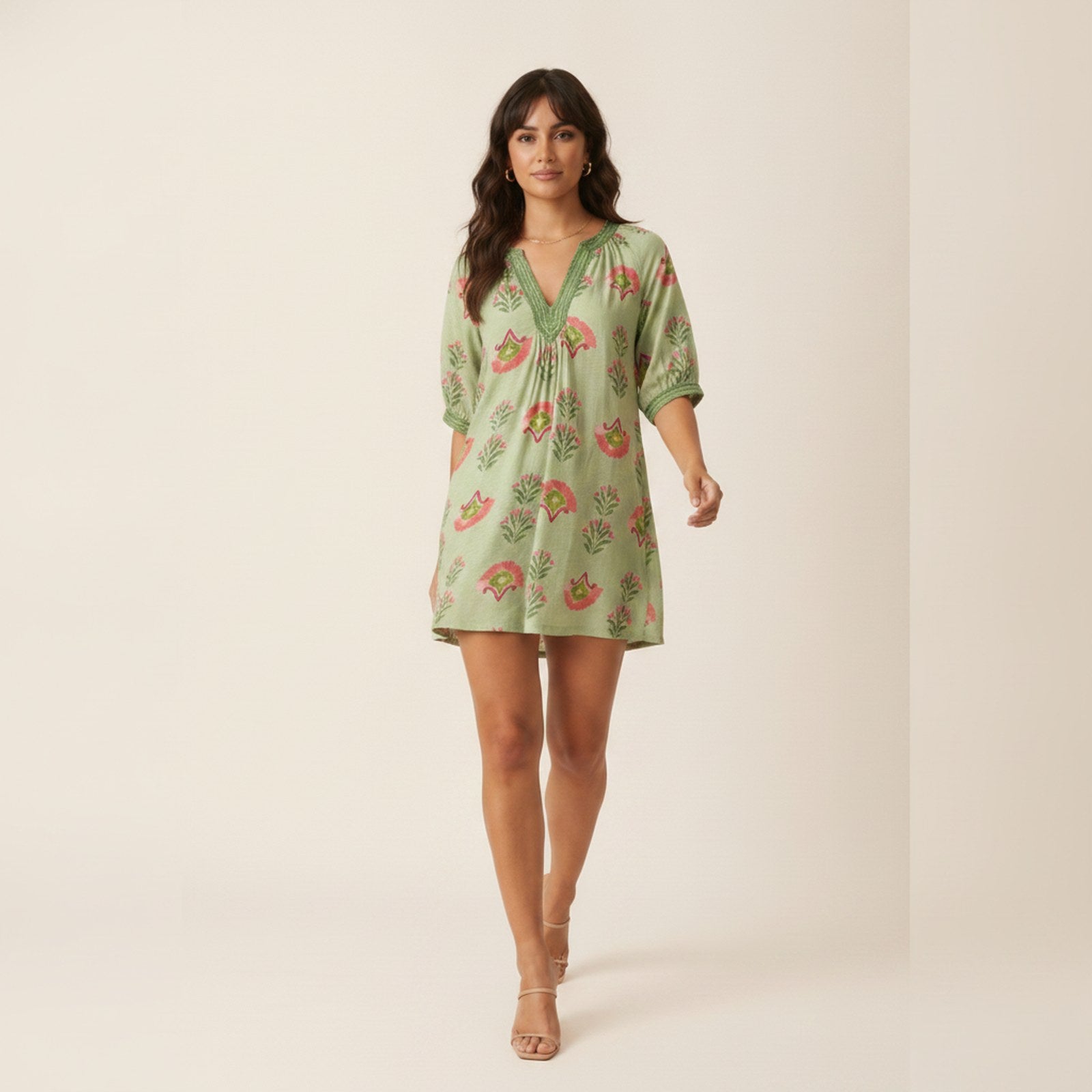 AIv2: Marlowe Abstract Print Mini Dress — Sage - Movement