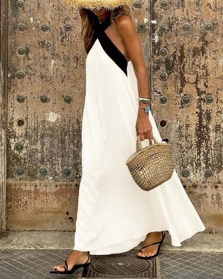 Ariane | Elegant Evening Dress with Crossed Neckline and Open Back