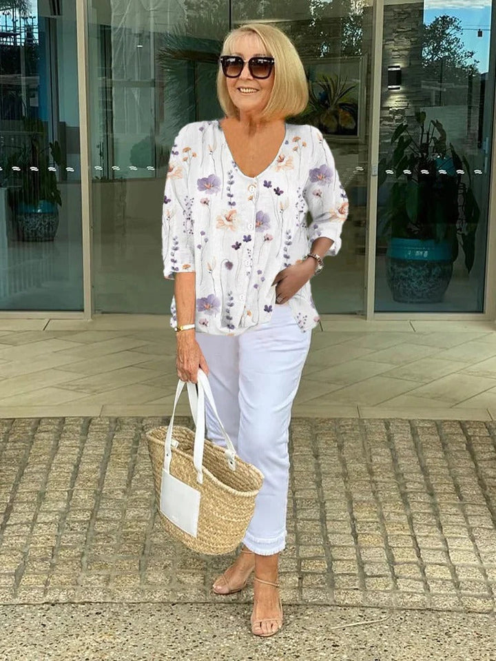 Teresa - Elegant Floral Blouse with Buttons