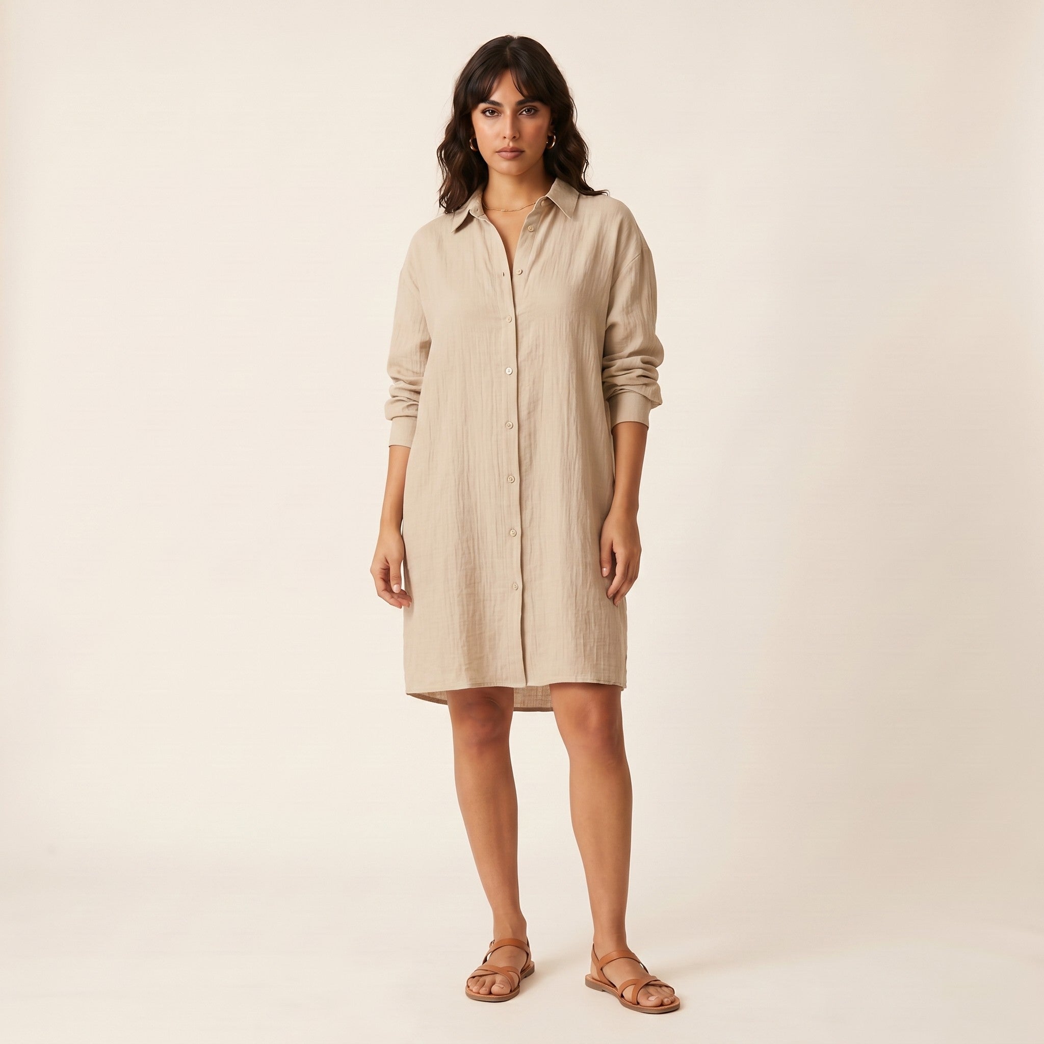 Juni | Women's Linen Shirt Dress - Stone
