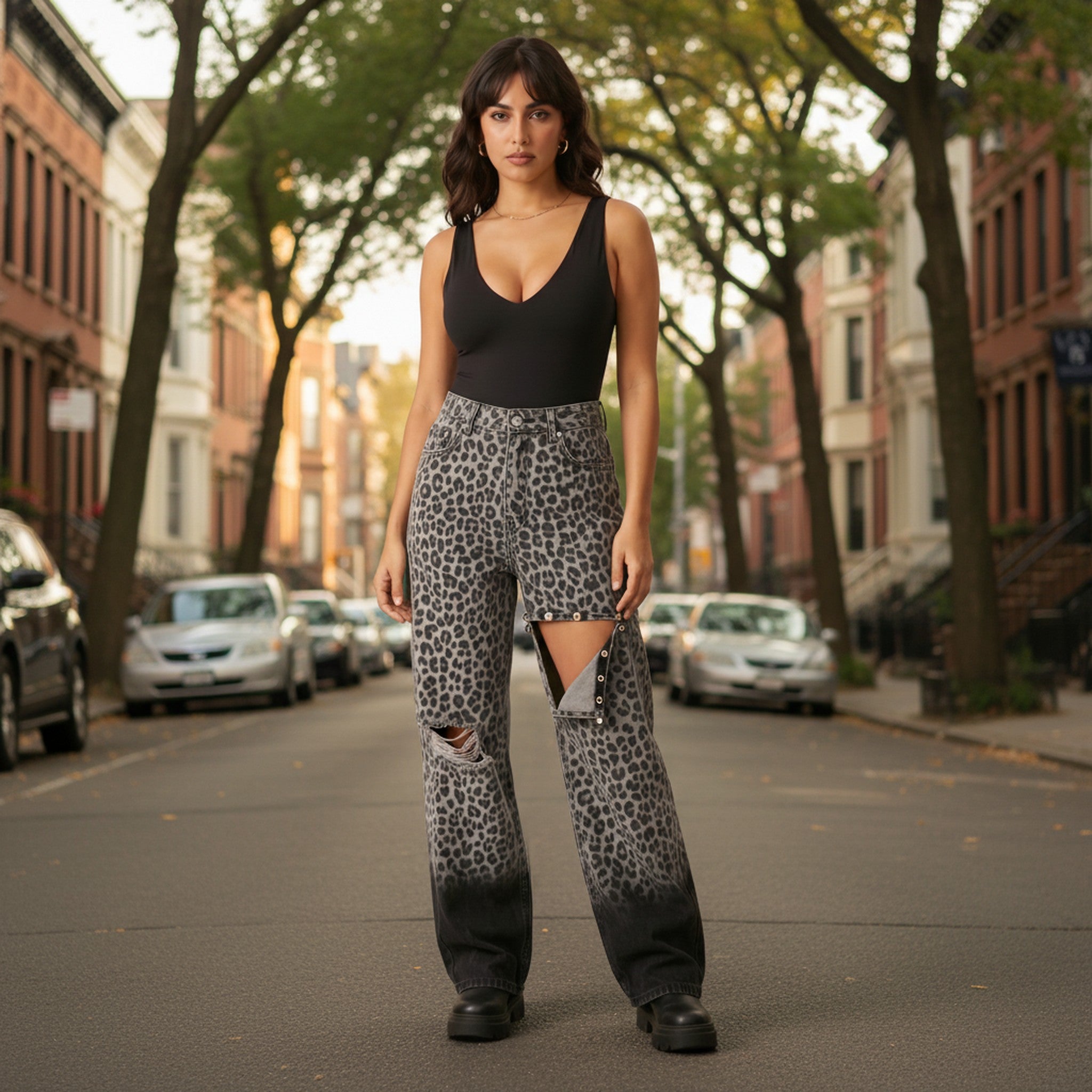 Blaze | Leopard Fade Baggy Jeans - view 5