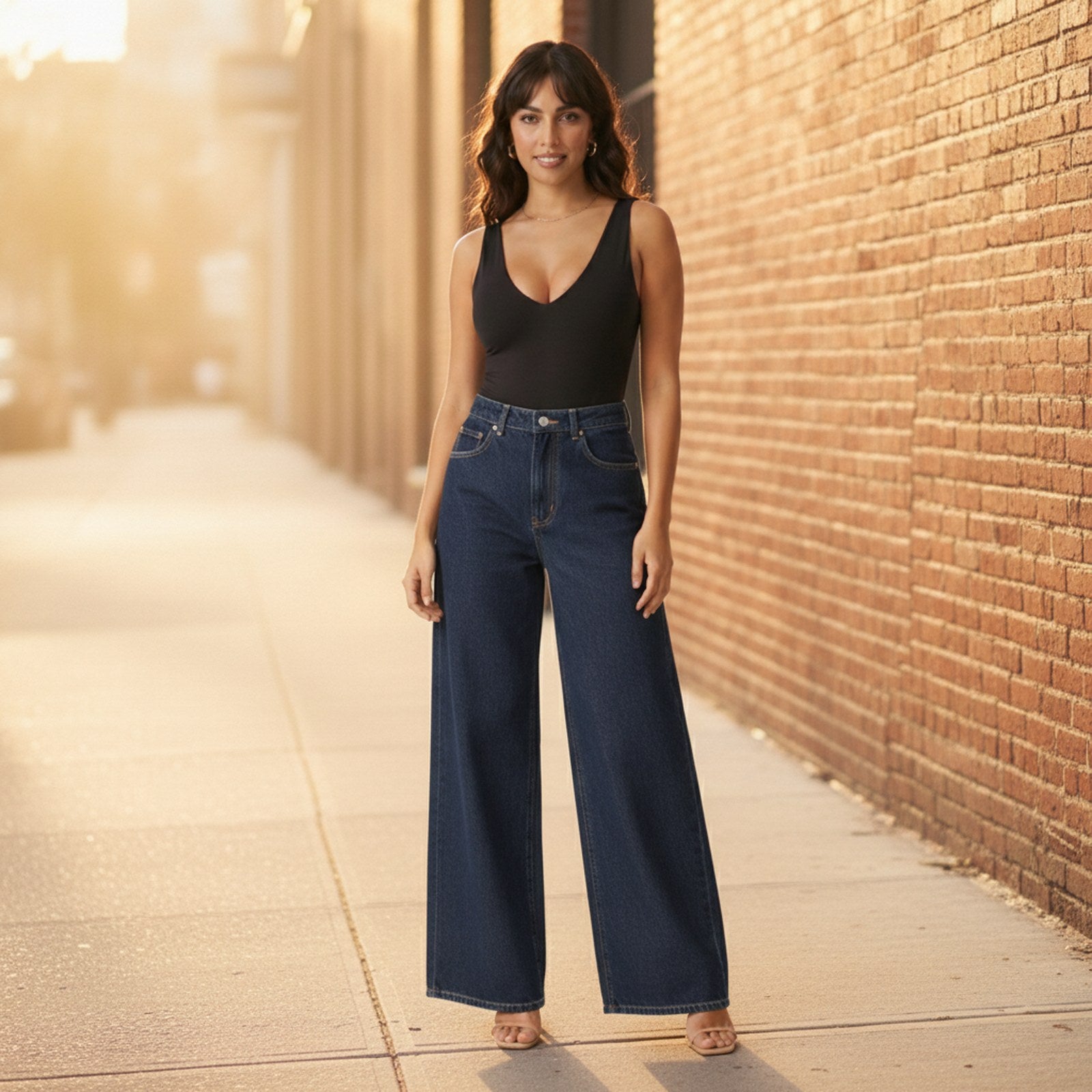 AIv2: Gigi | Women's Wide Leg Jeans — Blue - Lifestyle