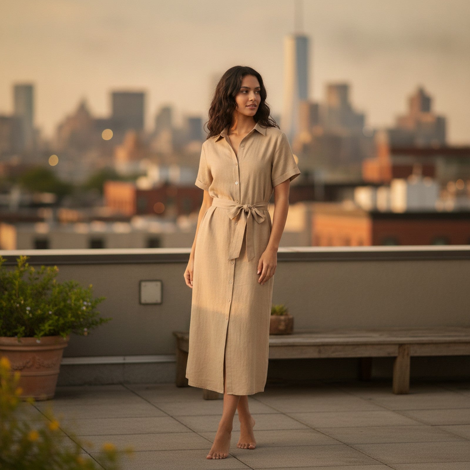 "Amalfi" Linen Blend Midi Dress - Lifestyle Rooftop