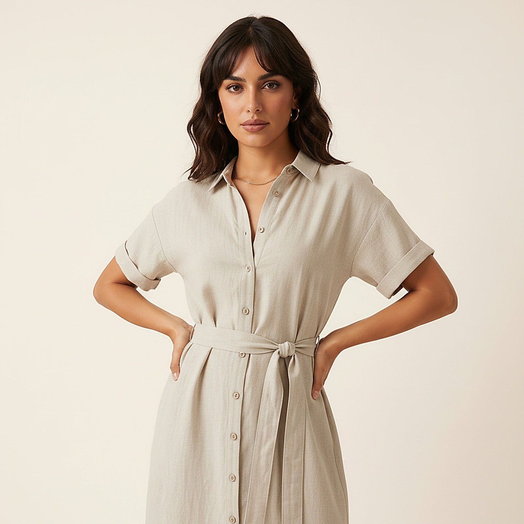 Amalfi | Women's Linen Blend Midi Dress - Detail Close-up