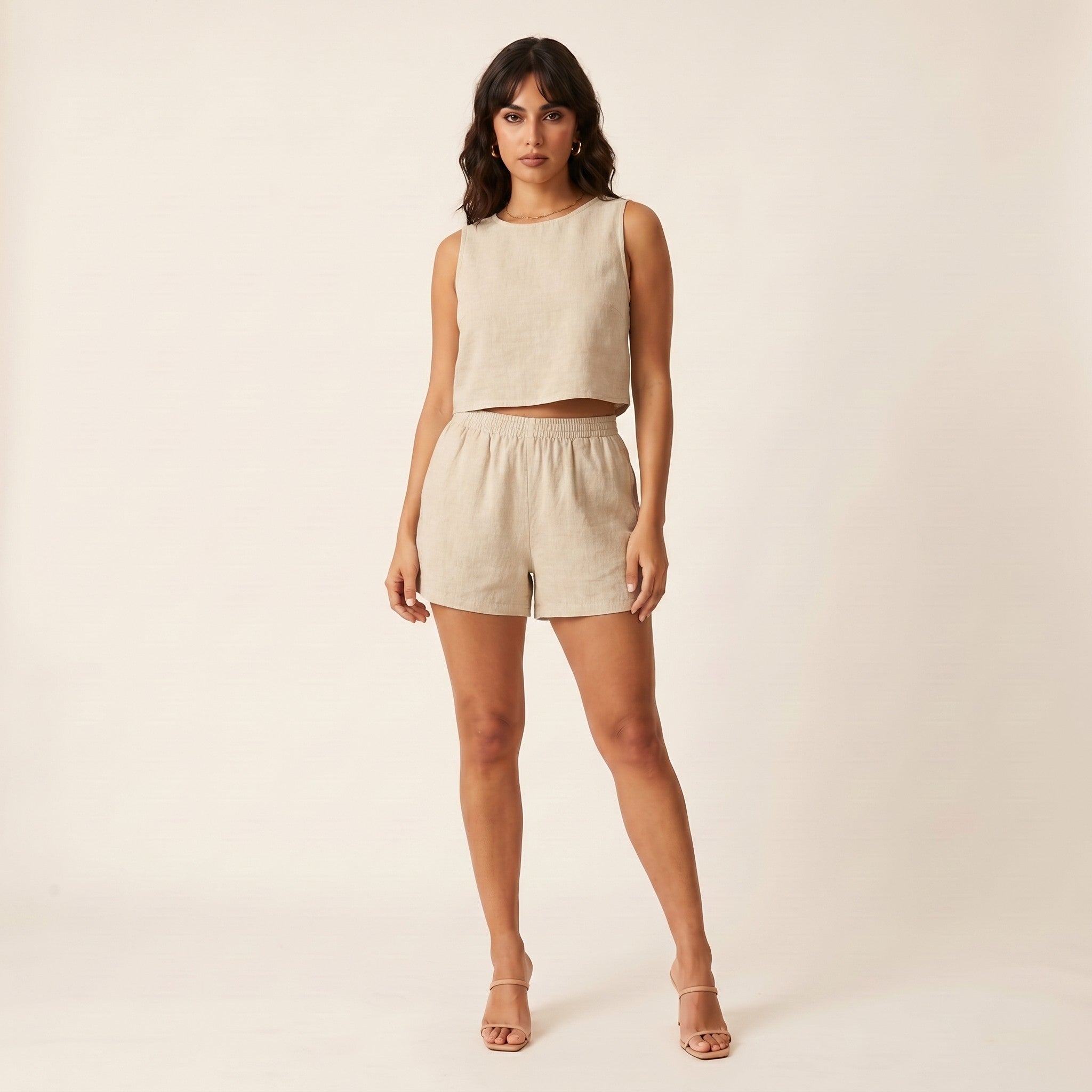Duo | Women's Linen Two-Piece Set - Sand