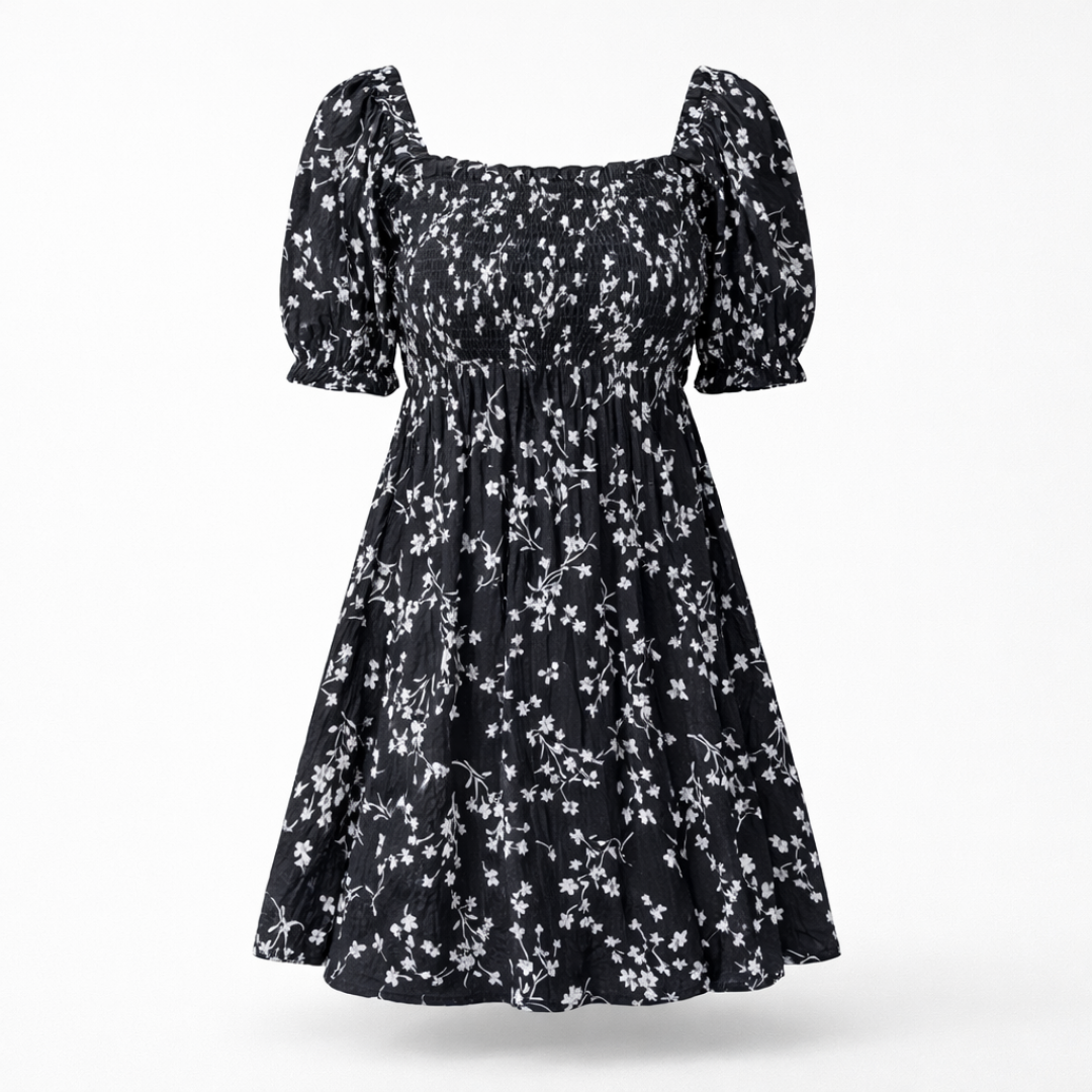 Women’s Floral Mini Dress - Fitted Waist