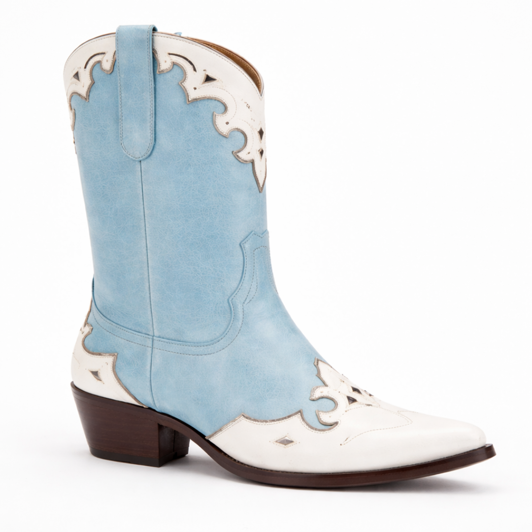 Women’s Blue Western Boots - Snip Toe Embroidery