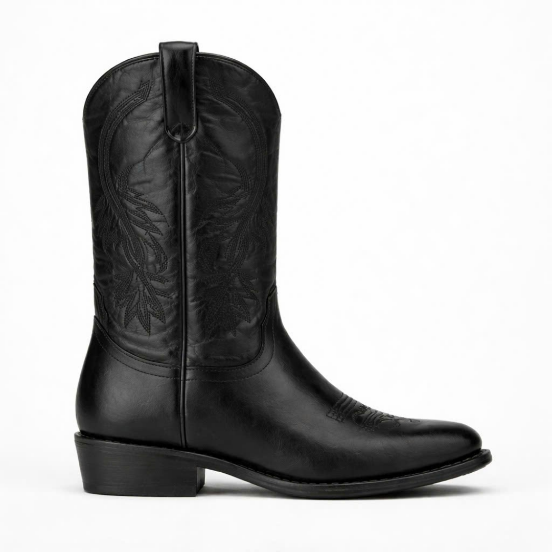 Women’s Black Stitch Western Boots - Round Toe