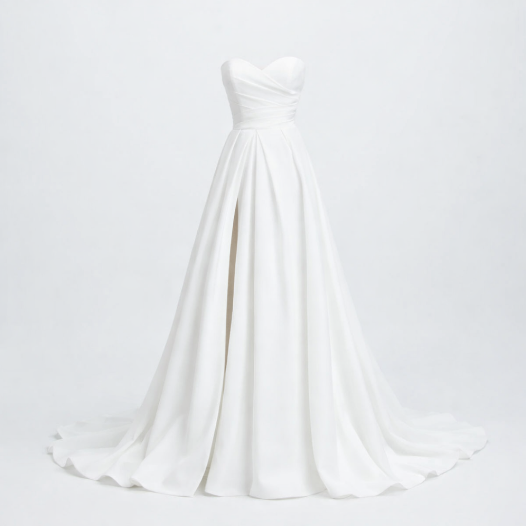 Women’s White Strapless Bridal Gown - Front Slit
