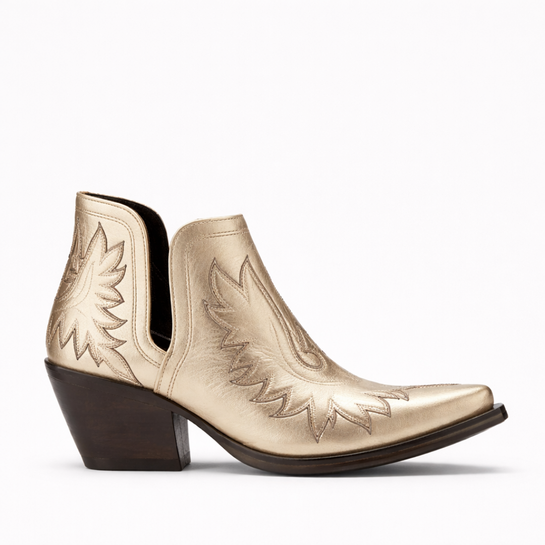 Ladies Gold Ankle Boots - Buckle Detail