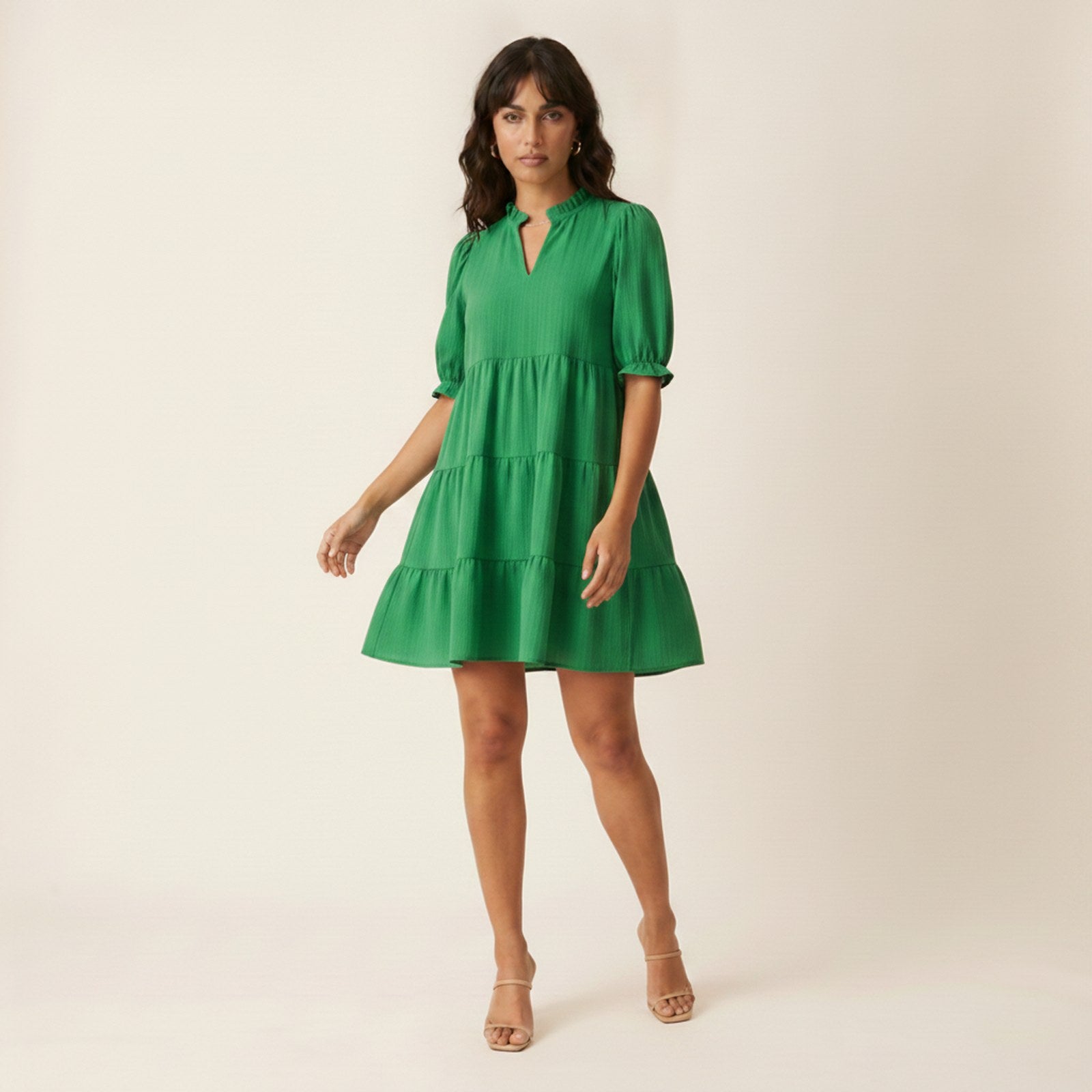 AIv2: Faye | Women's Puff Sleeve Tiered Babydoll Dress - Movement
