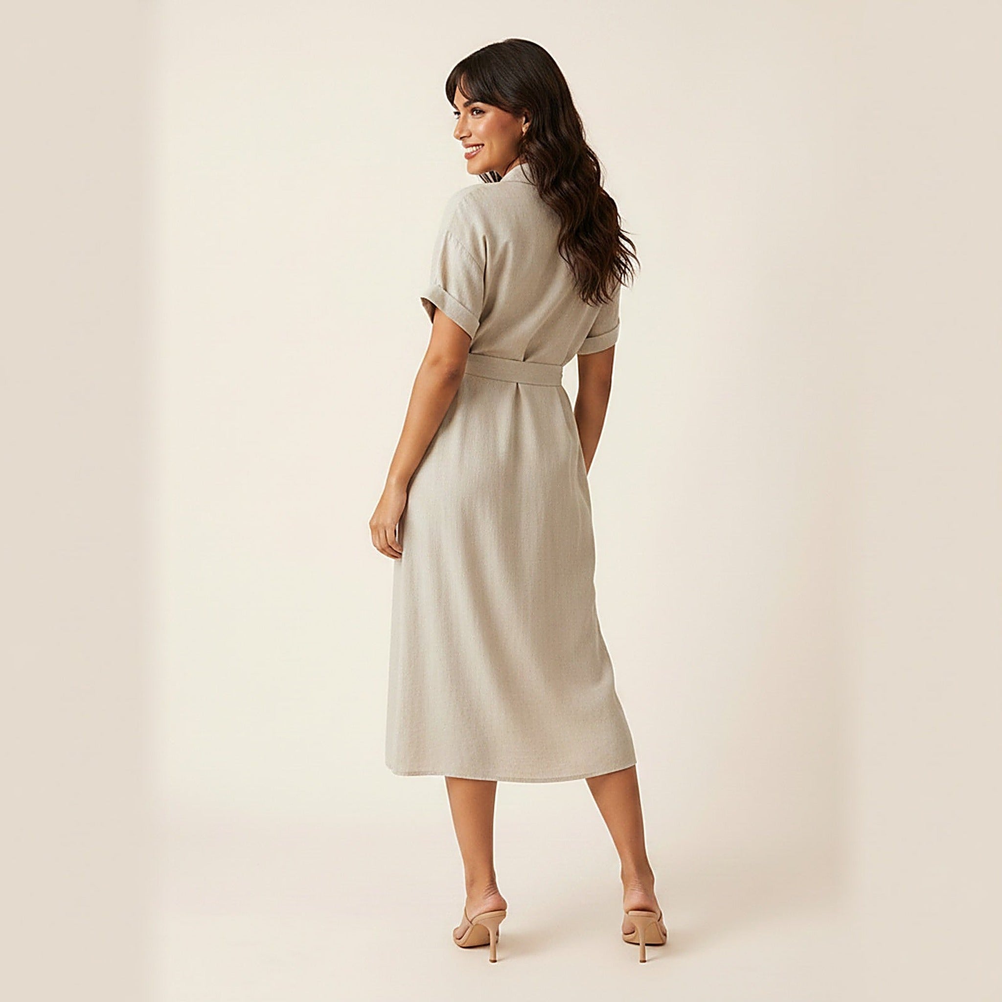Amalfi | Women's Linen Blend Midi Dress - Back View