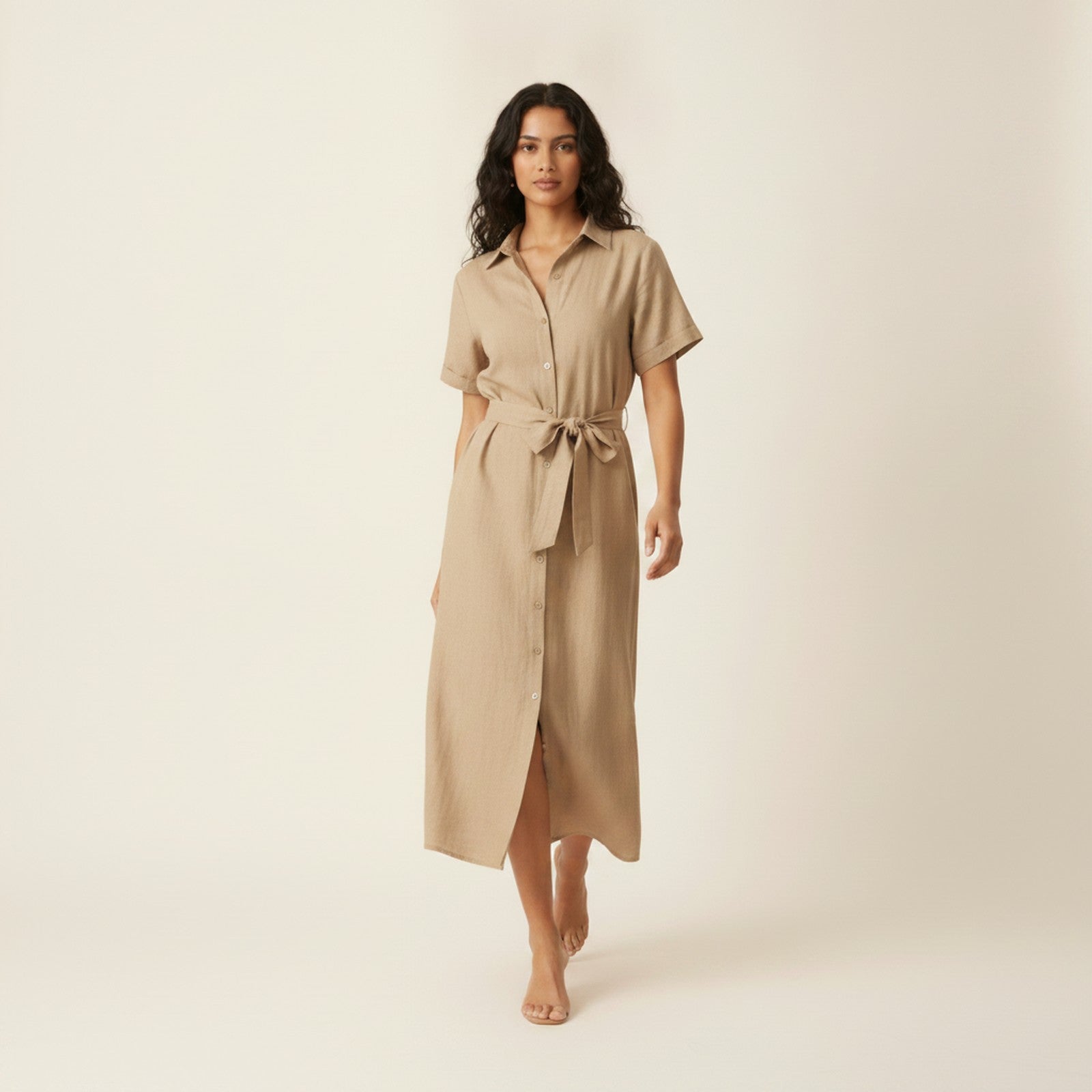 "Amalfi" Linen Blend Midi Dress - Walking