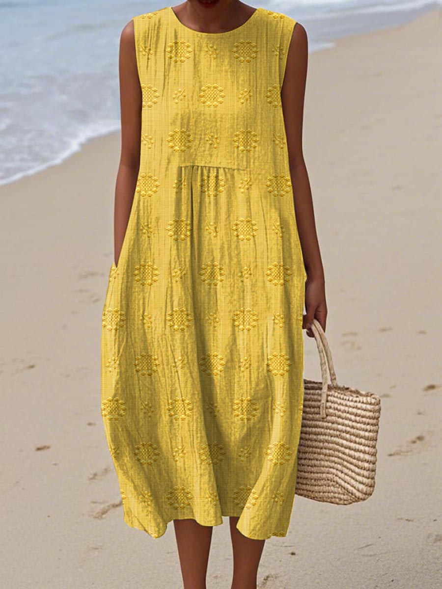 ARIANNA™|SUMMER COTTON DRESS WITH EMBROIDERED POCKET