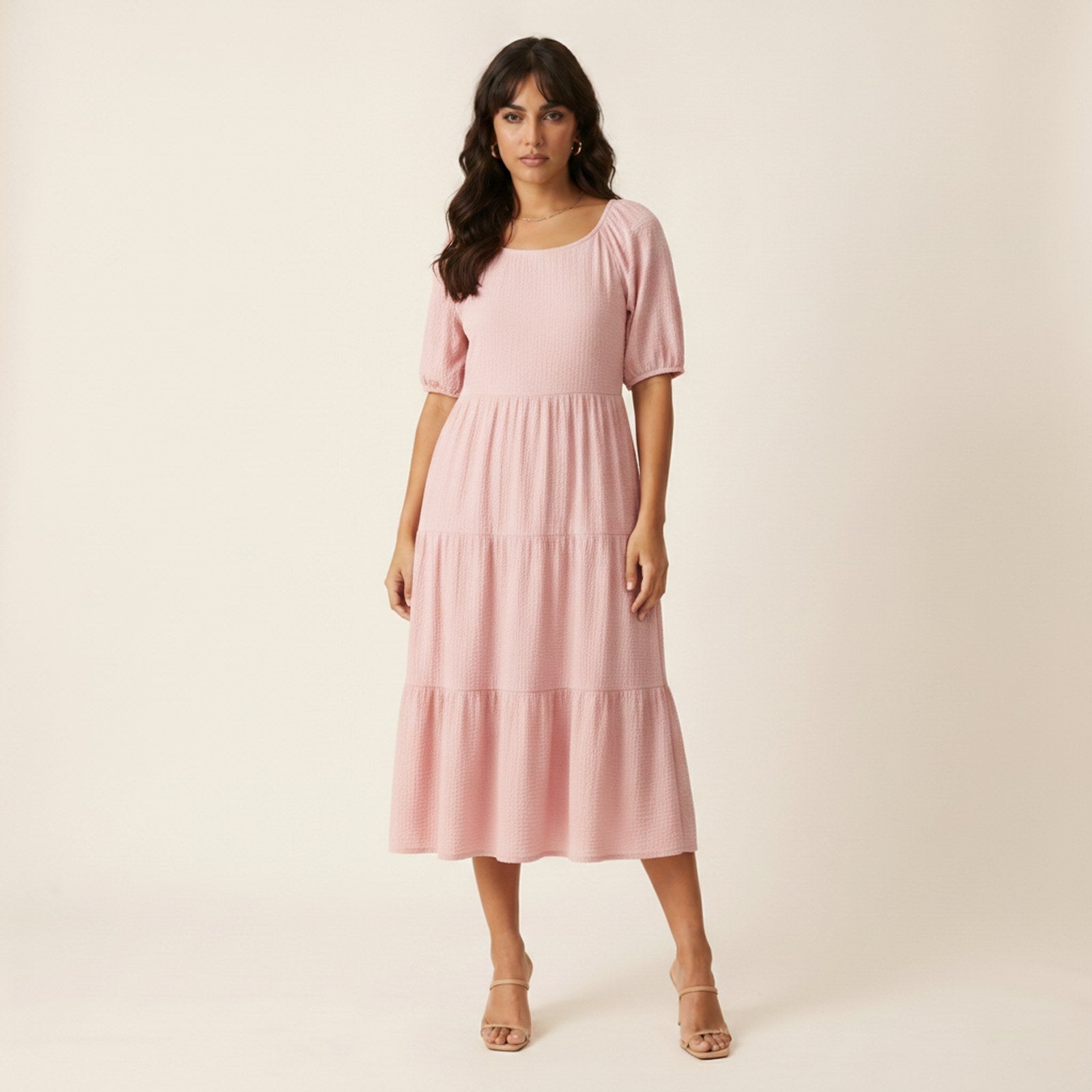 AIv2: Willa | Women's Textured Tiered Midi Dress - Hero Front