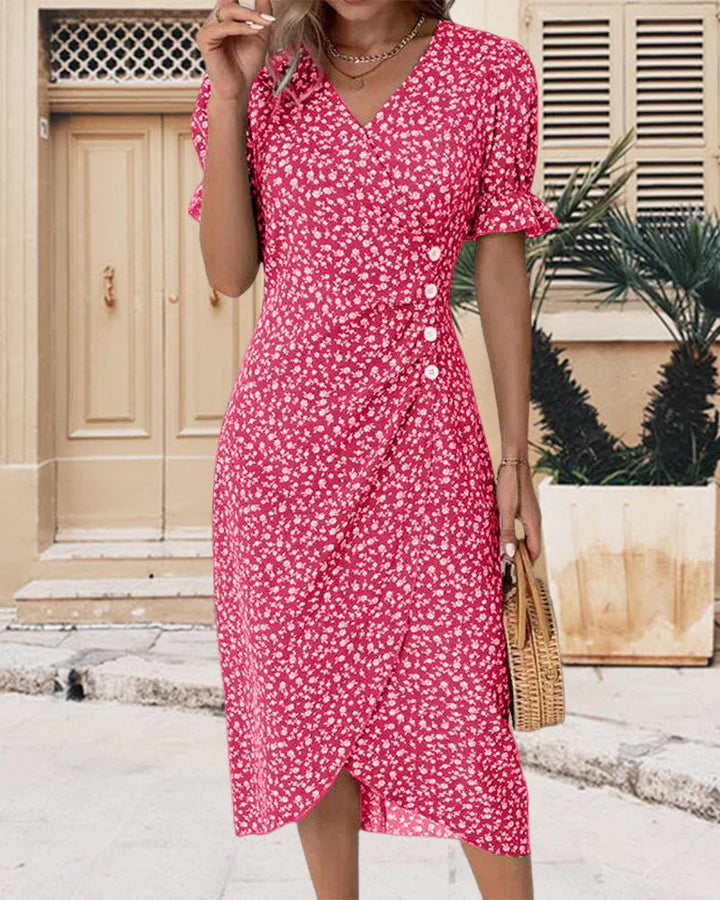 Tine - Short Sleeve Dress with Floral Print