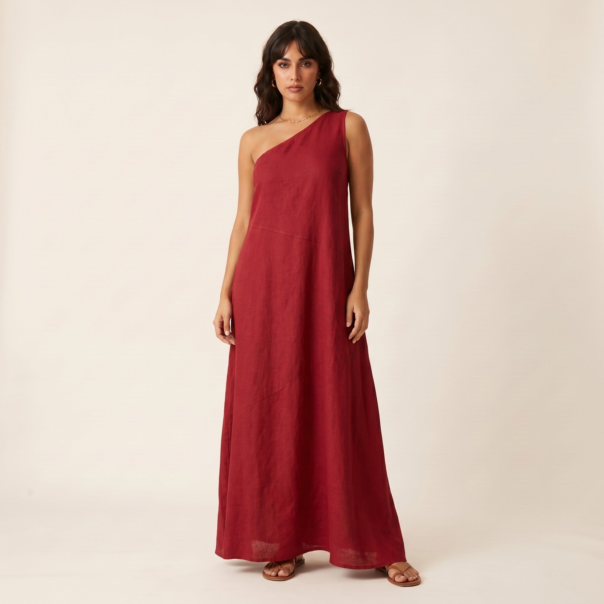 Rosa | Women's One-Shoulder Maxi Dress - Red