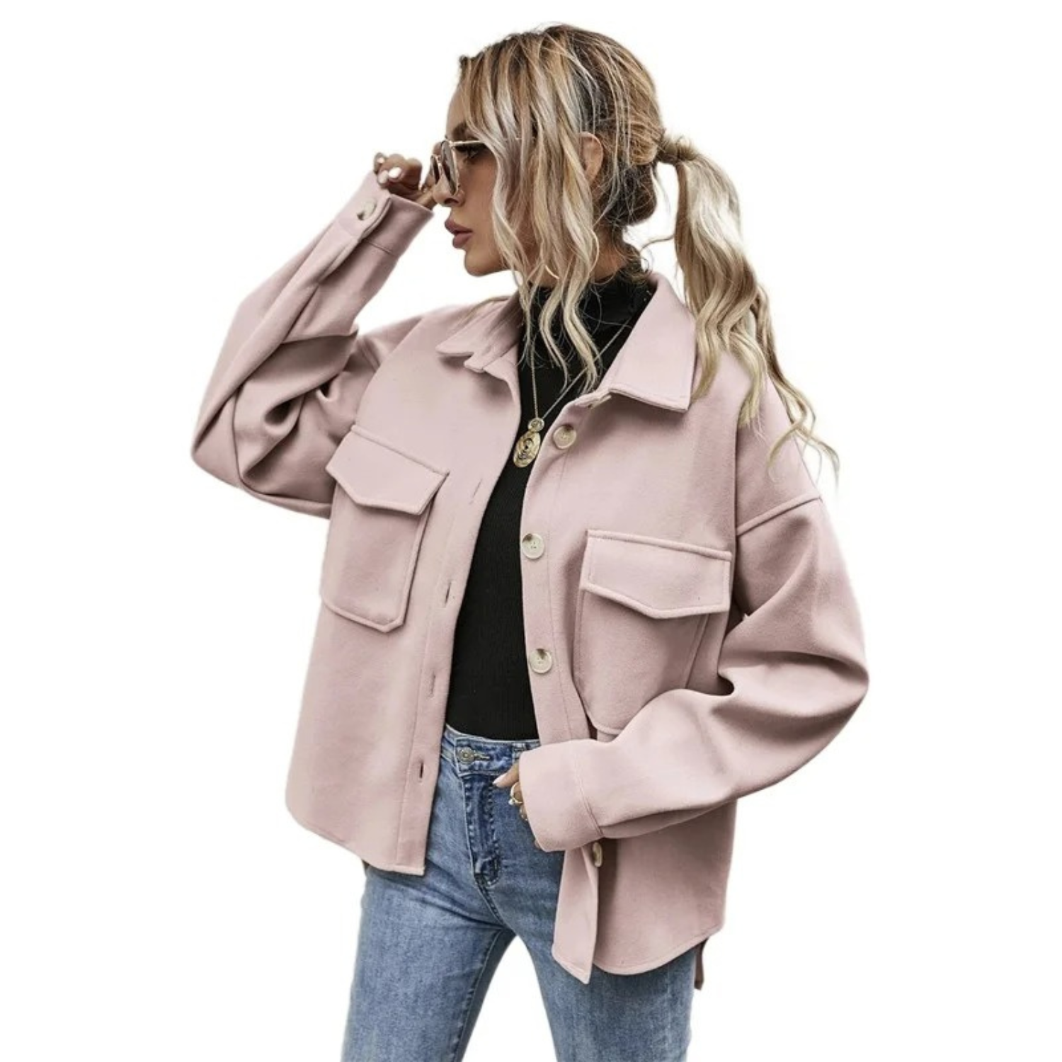 Women's Buttoned Jacket with Pockets