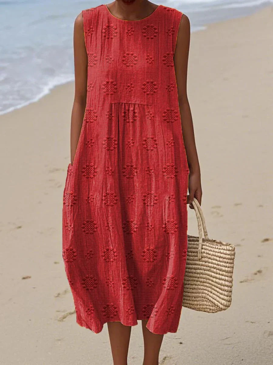 ARIANNA™|SUMMER COTTON DRESS WITH EMBROIDERED POCKET