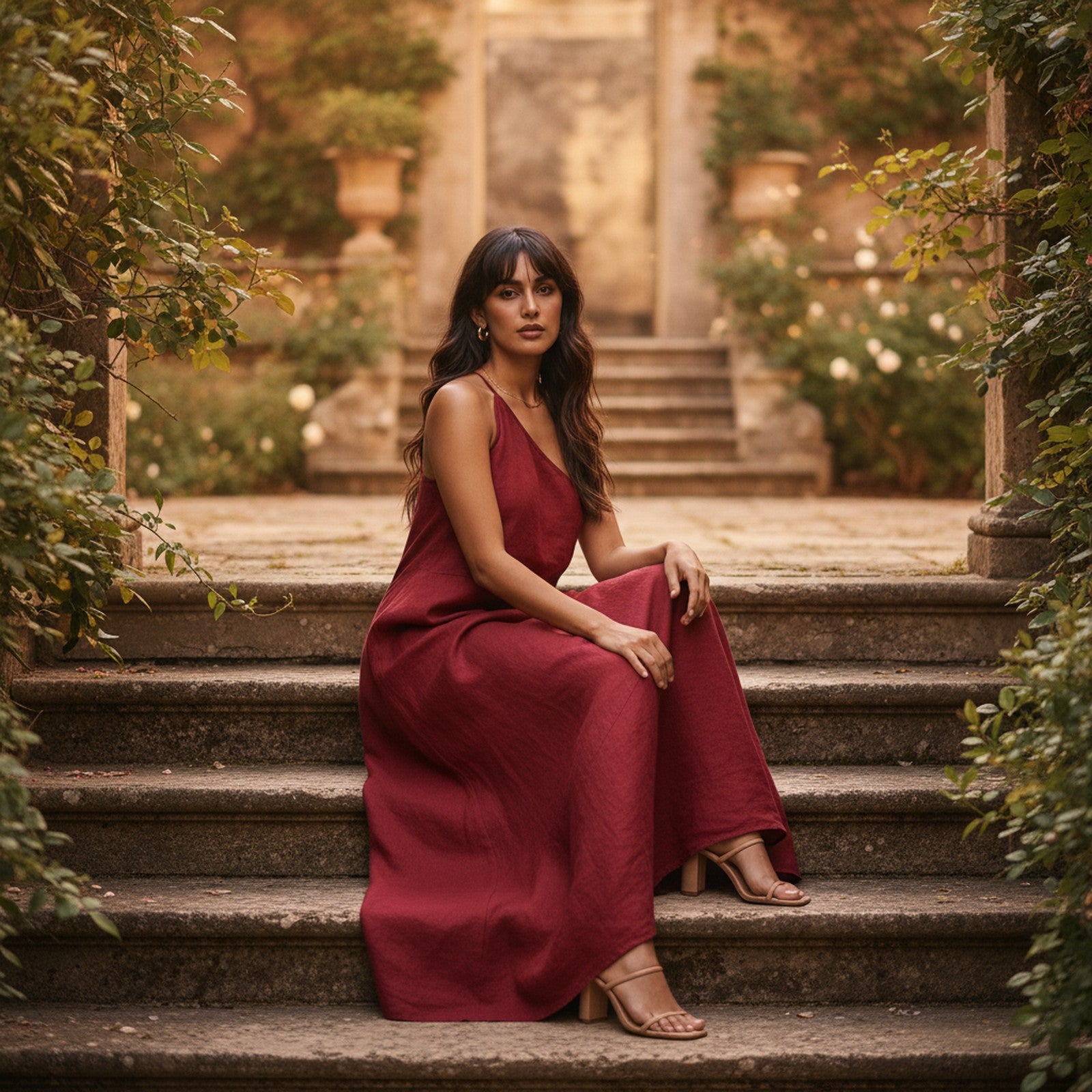 Rosa | Women's One-Shoulder Maxi Dress - Lifestyle Editorial