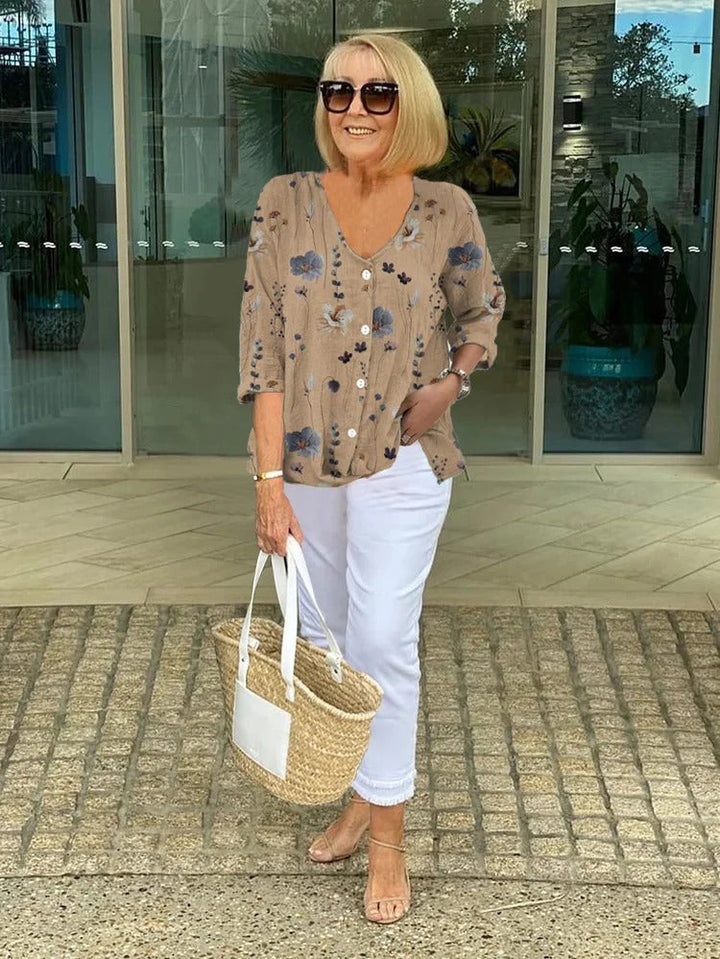 Teresa - Elegant Floral Blouse with Buttons