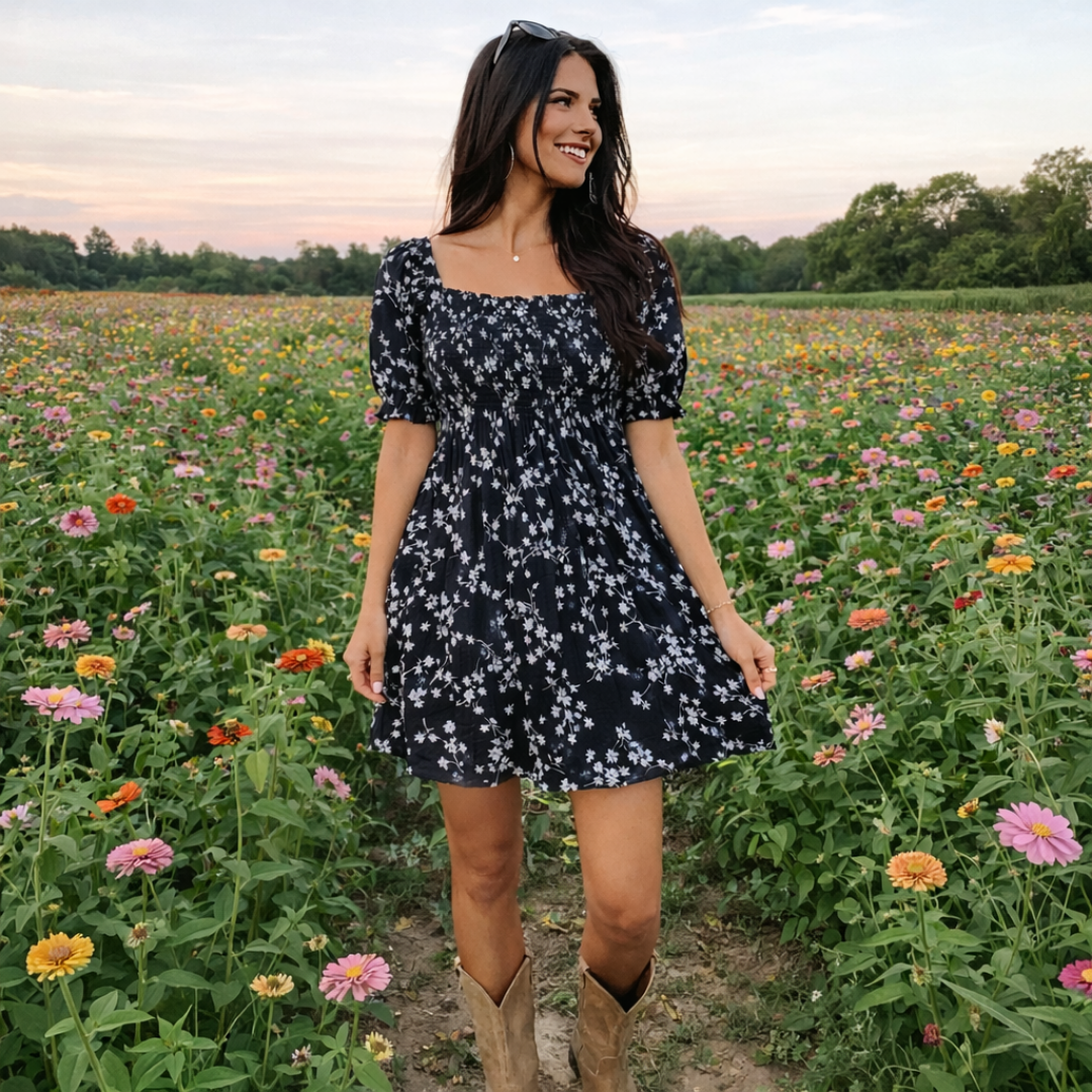Women’s Floral Mini Dress - Fitted Waist