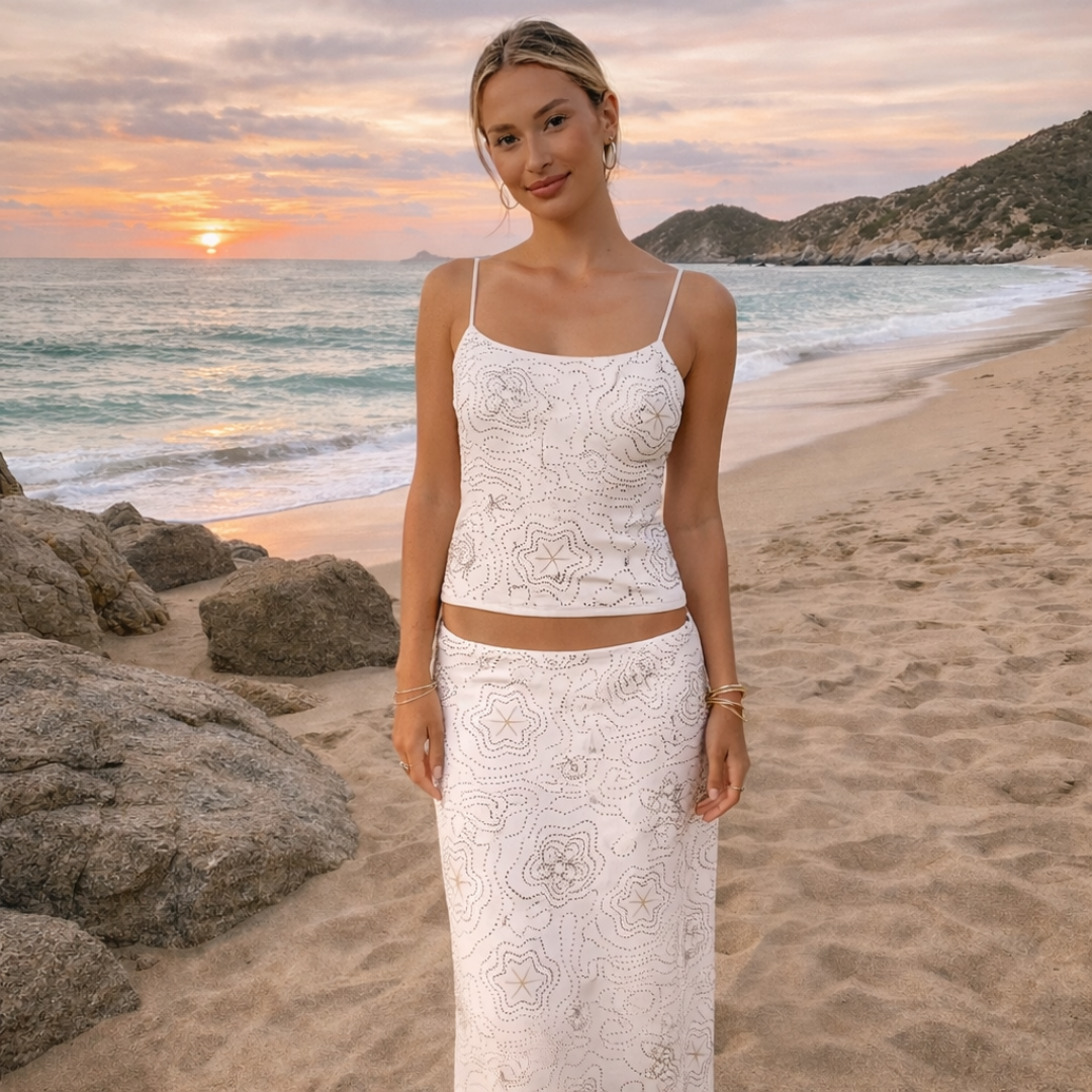 Women’s White Beaded Tank Top - Sleeveless