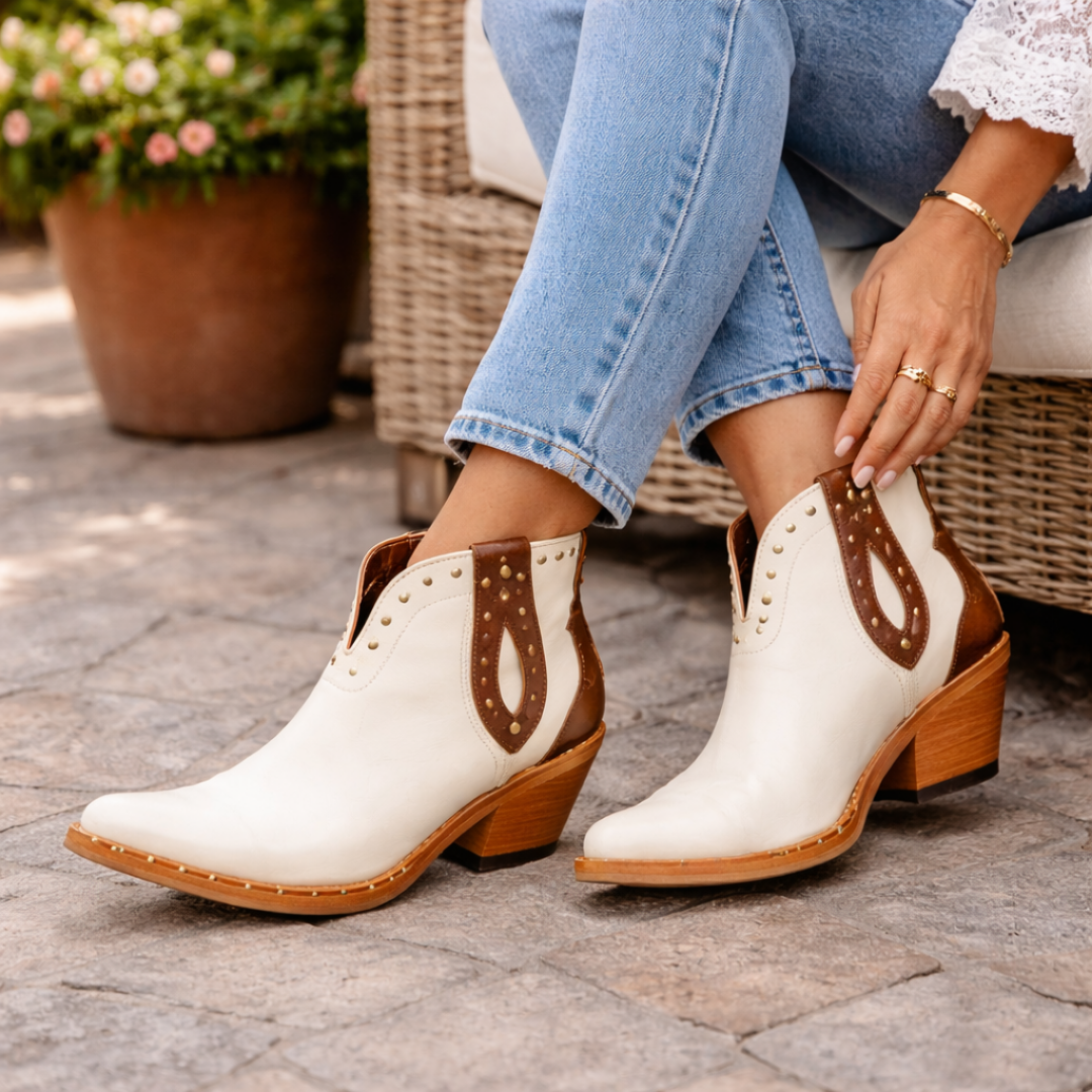 Ladies White Western Ankle Boots - Snip Toe