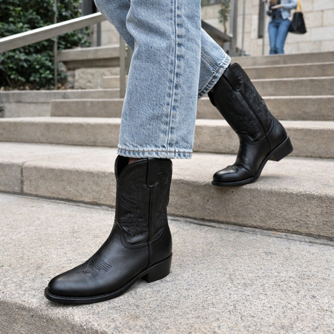 Women’s Black Stitch Western Boots - Round Toe