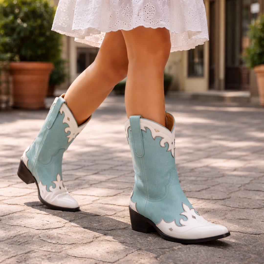 Women’s Blue Western Boots - Snip Toe Embroidery