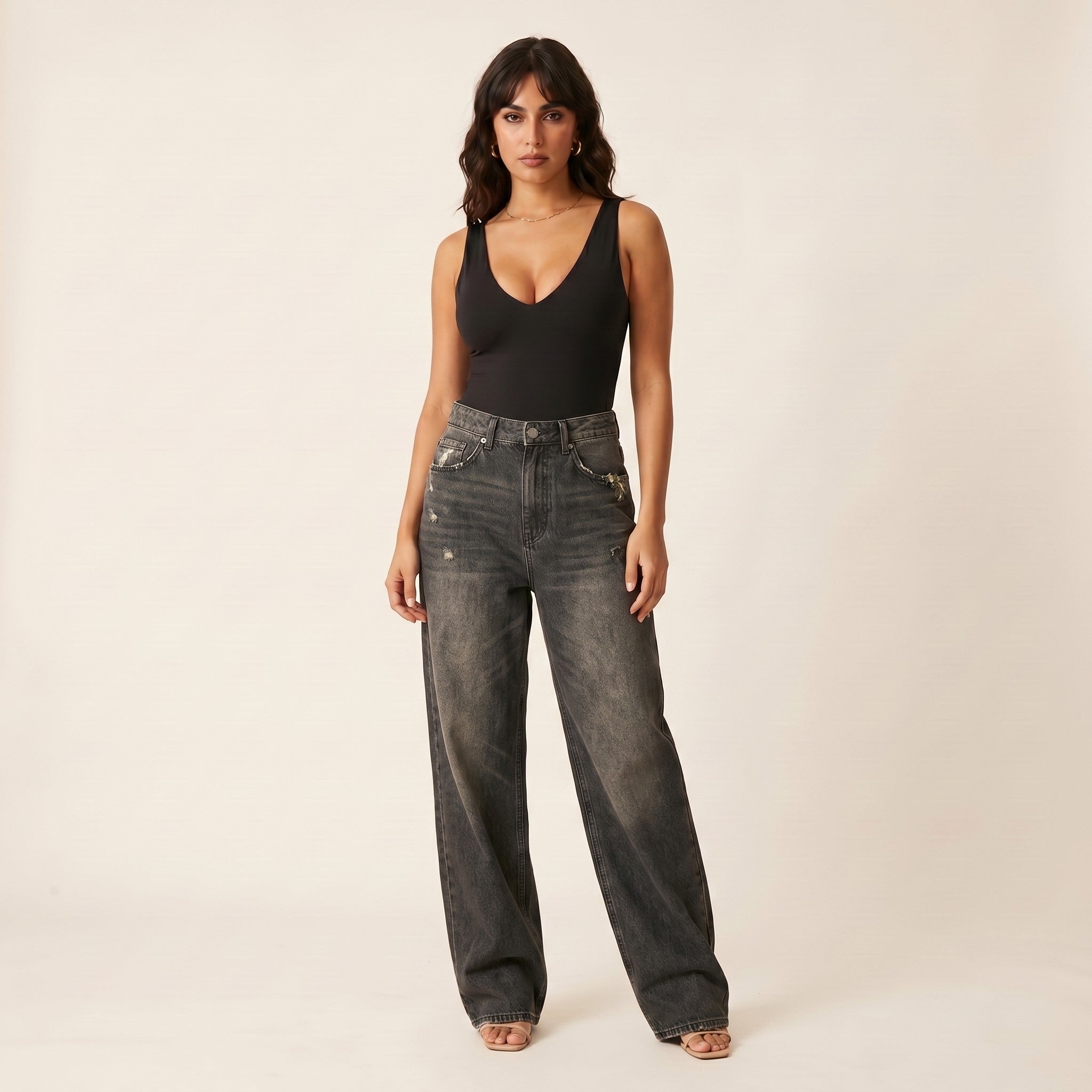 Titan | Baggy Wide-Leg Jeans - Charcoal Fade