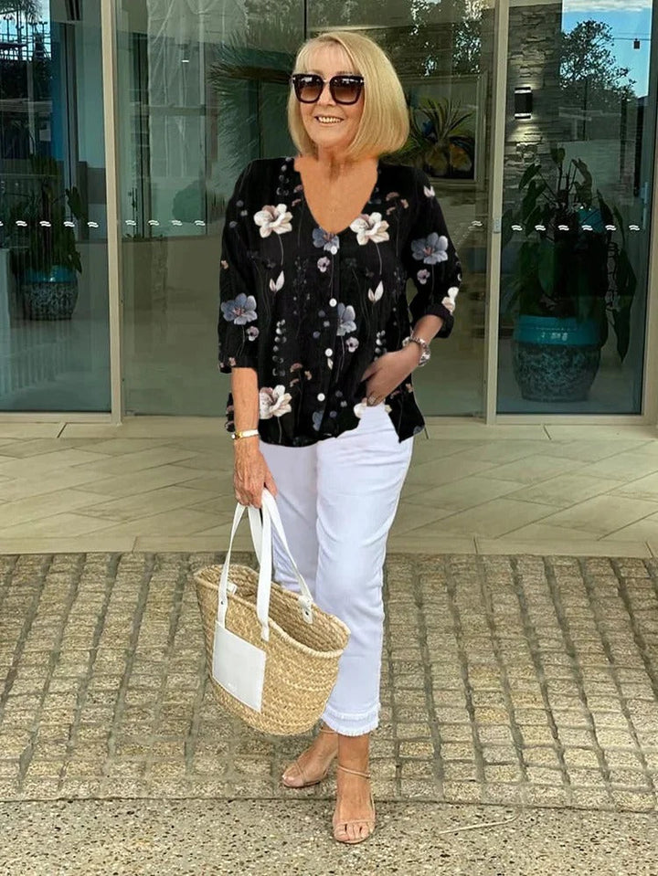 Teresa - Elegant Floral Blouse with Buttons