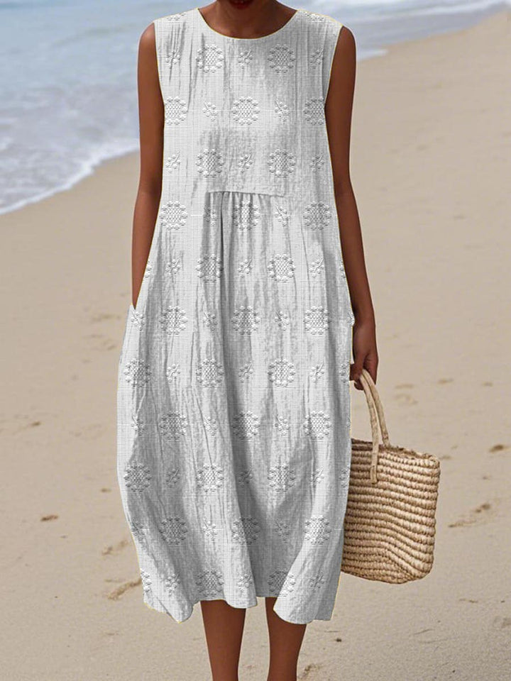 ARIANNA™|SUMMER COTTON DRESS WITH EMBROIDERED POCKET