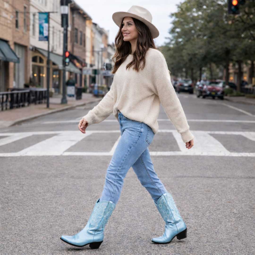 Women’s Blue Pull On Western Boots - Snip Toe