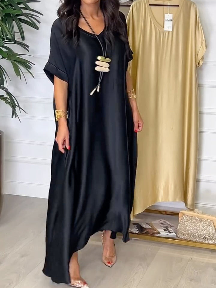 Women's Casual V-Neck Satin Dress