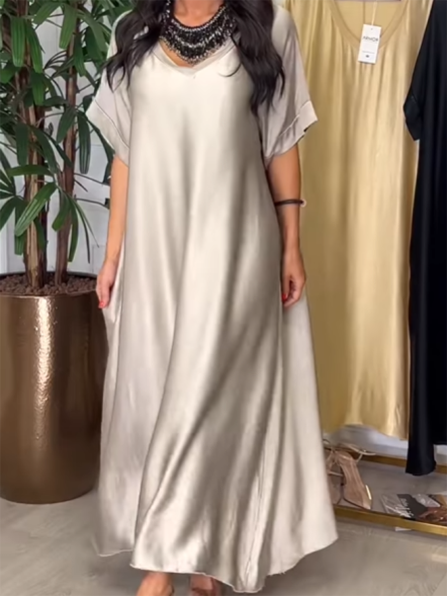 Women's Casual V-Neck Satin Dress