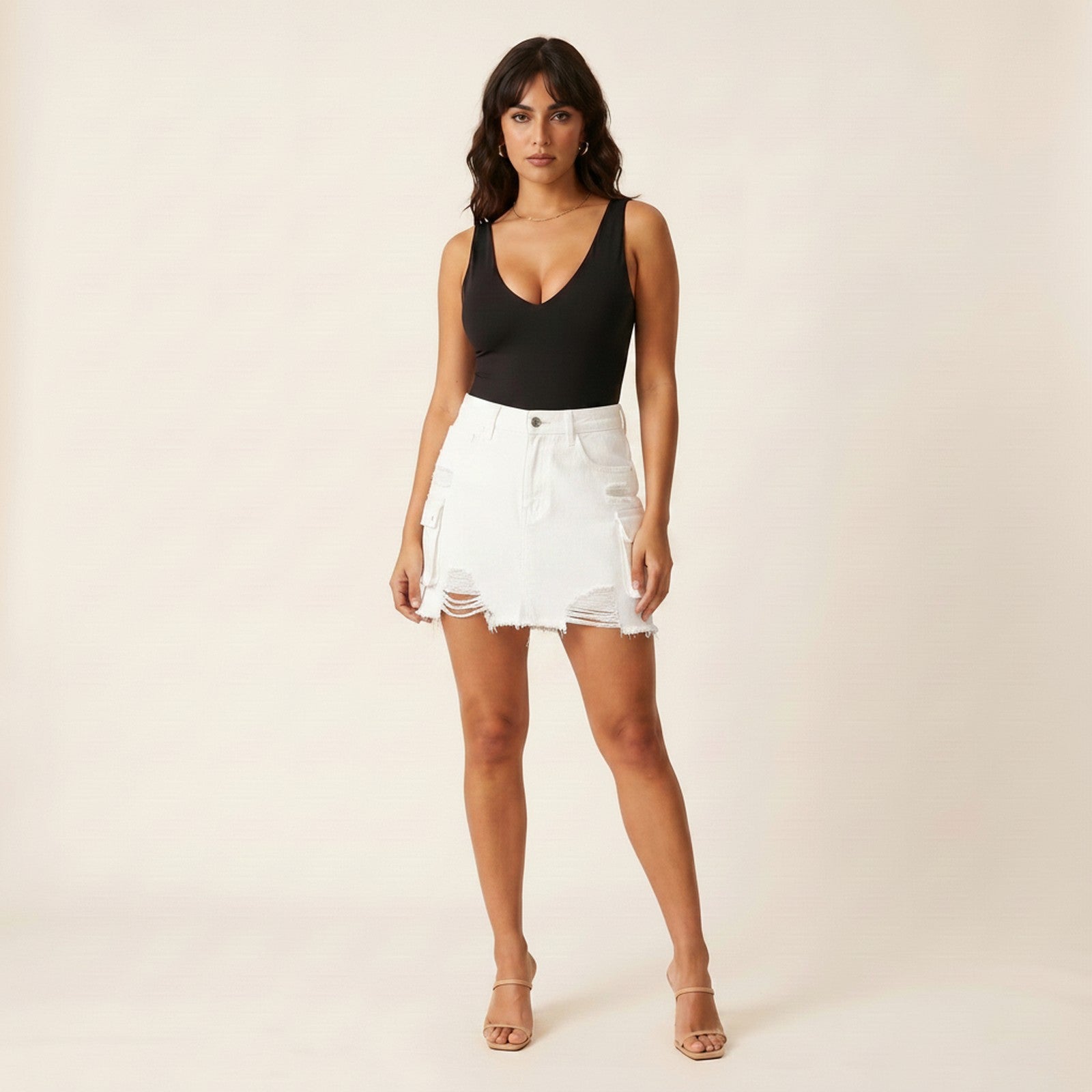 Pixie | Women's Denim Mini Skirt - White