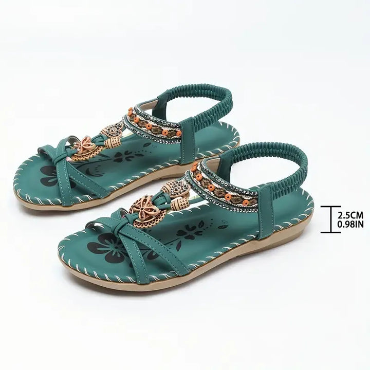 Colella | Elegant sandals decorated with flowers and a rhinestone butterfly
