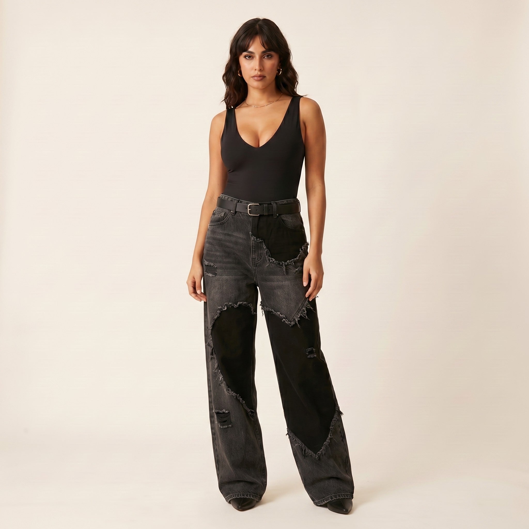 Vandal | Distressed Baggy Jeans - Washed Black