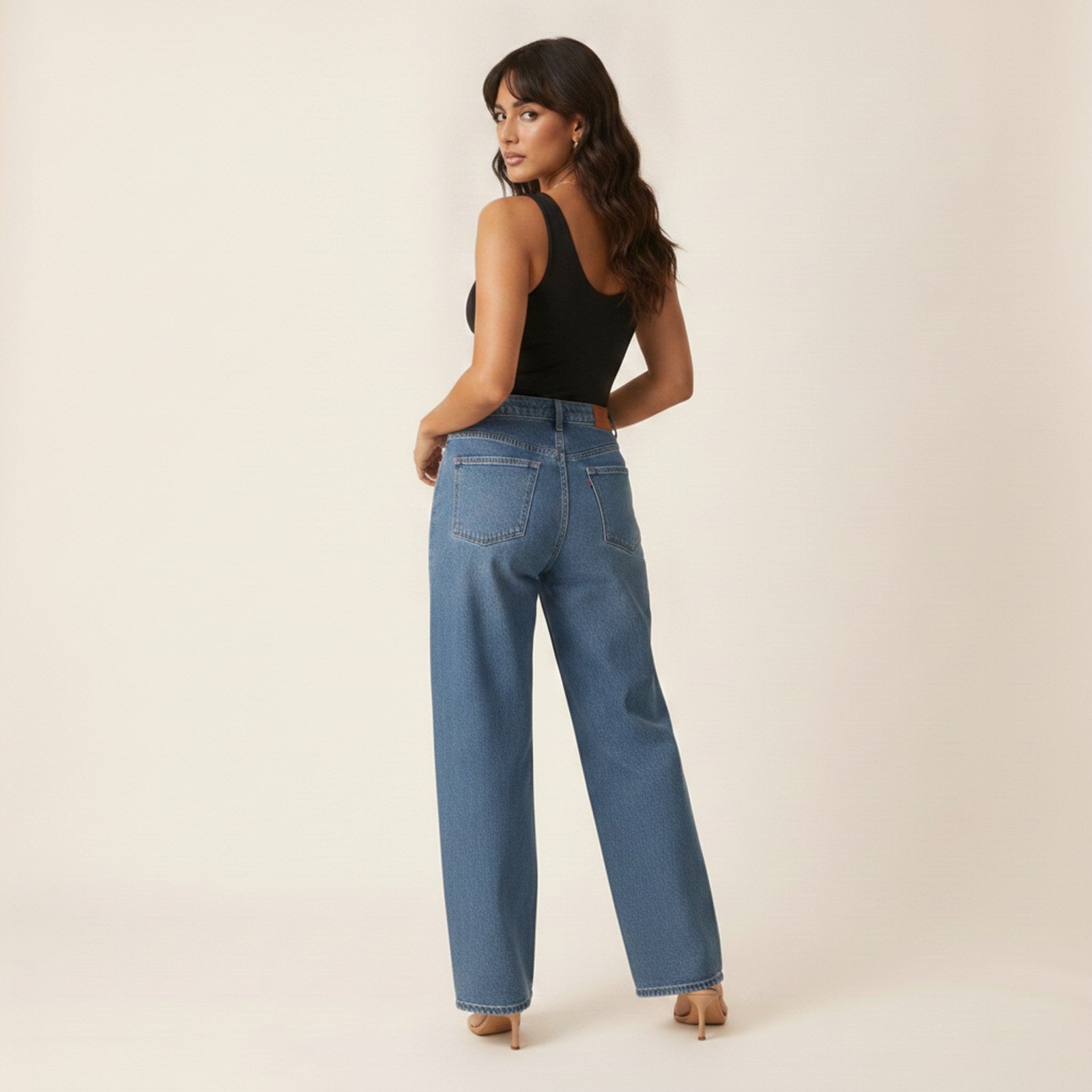 AIv2: Freya | Women's Wide Leg Jeans — Blue - Back View