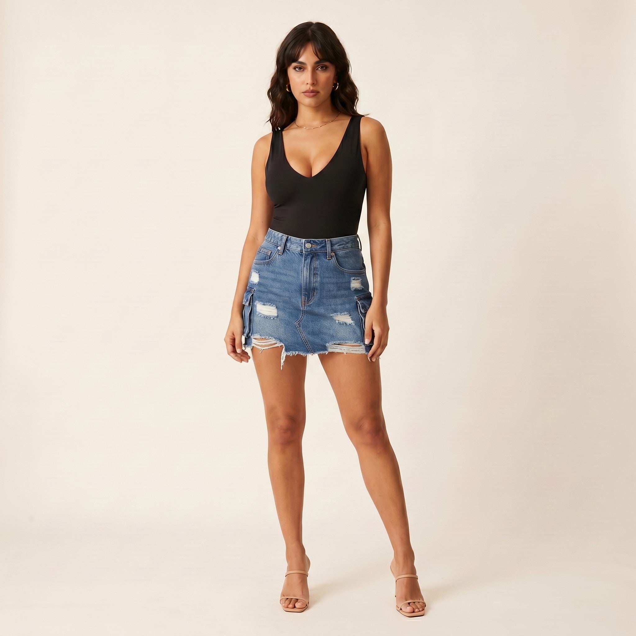 Pixie | Women's Denim Mini Skirt - Mid Blue