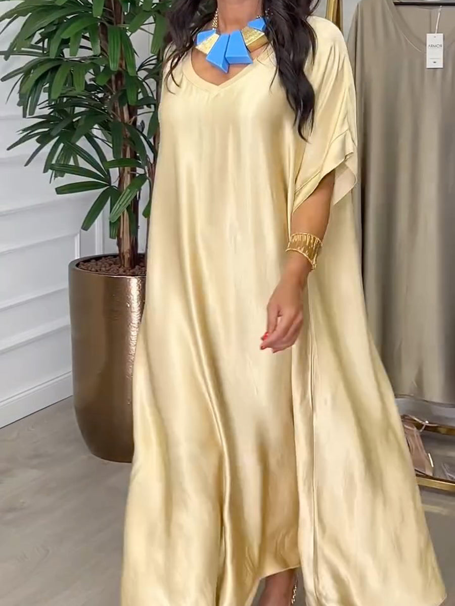 Women's Casual V-Neck Satin Dress