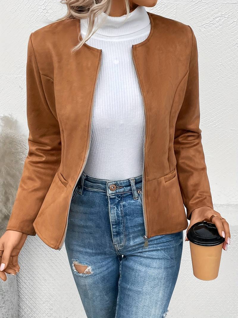 Women's Zip-Up Jacket with Round Neck