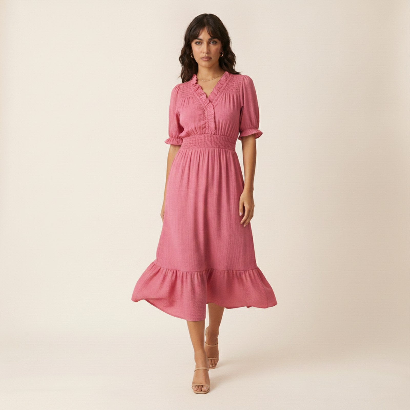 AIv2: Odette | Women's Ruffle V-Neck Midi Dress - Movement