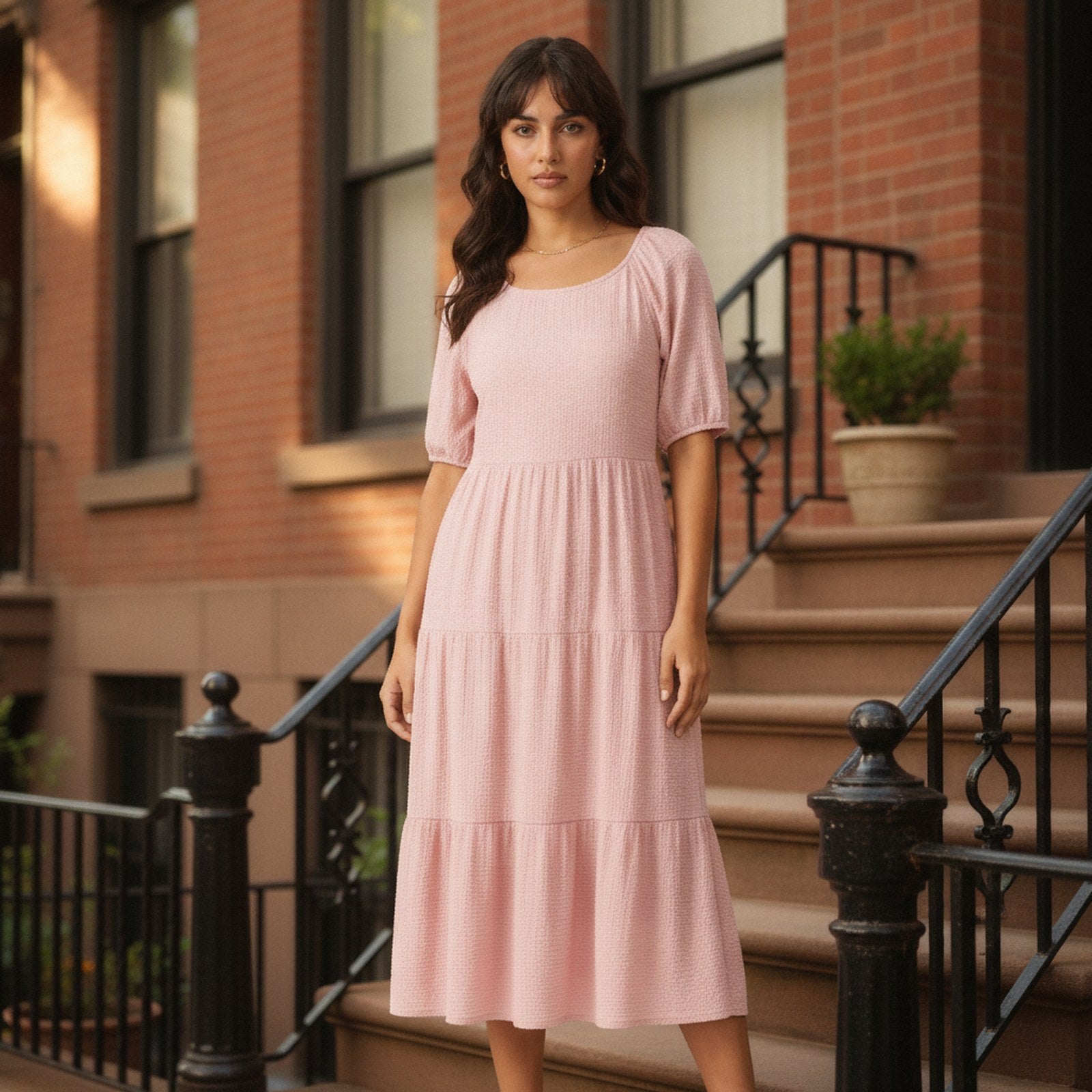 AIv2: Willa | Women's Textured Tiered Midi Dress - Editorial