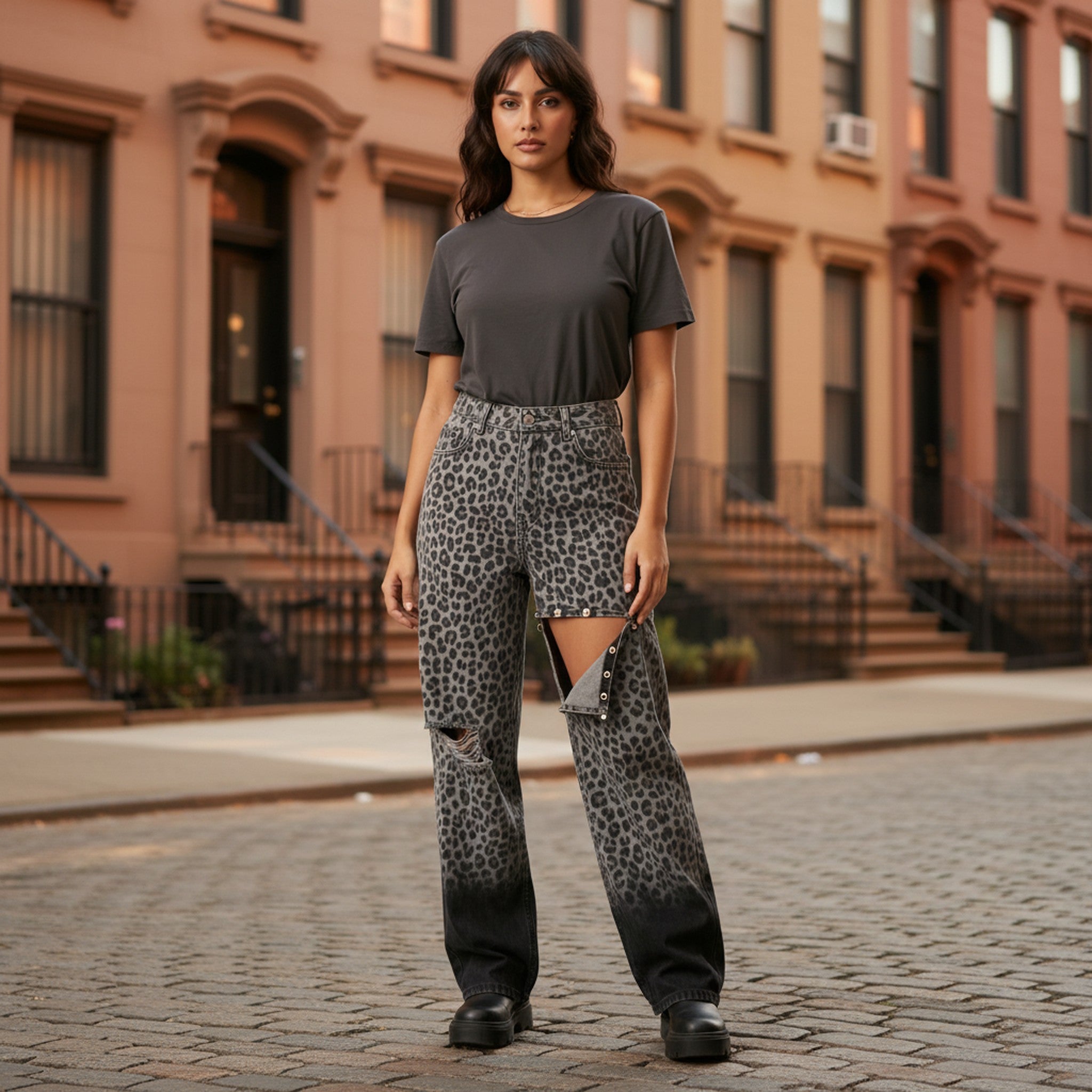 Blaze | Leopard Fade Baggy Jeans - view 5
